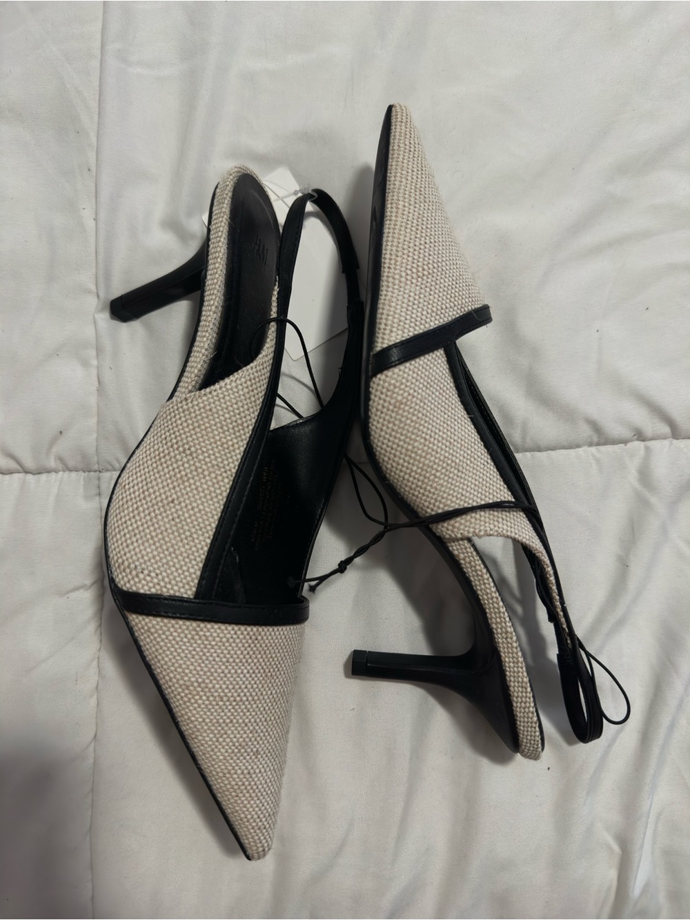 H&M Cream and Black Pointed Slingback Heels